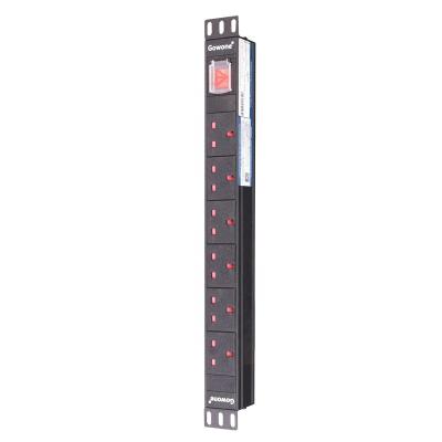 China Data center Gowone 6 Way Double Break Switched UK Standard Sockets Basic PDU Power Distribution Unit Rack Cabinet for sale