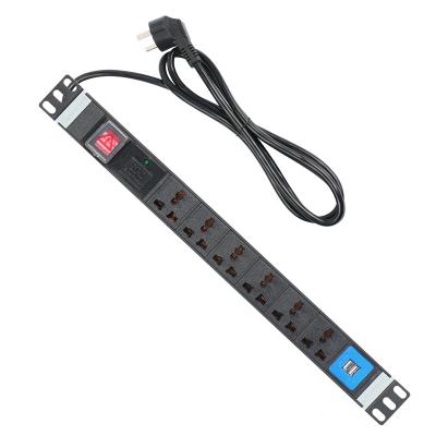 China Data Center Customized Industrial Use 6 Ways Universal Plug And 2 USB Outlet Module PDU for sale