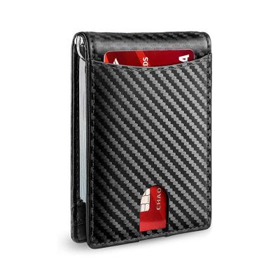 China Best Selling Carbon Fiber RFID Leather Card Holder Minimalist Money Clip Rfid Blocking Slim Business Wallet Money Clip for sale