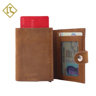 China Custom Minimalist Slim RFID RFID Blocking Card Holder Genuine Leather Bifold Wallet For Men for sale