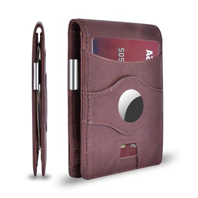 China RFID Blocking Purple Minimalist RFID Blocking Slim Bifold Leather Wallet AirTag Wallets Credit Card Holder With Money Clip for sale