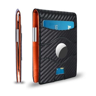 China RFID Blocking Minimalist Orange Black Carbon Fiber RFID Blocking Slim Wallet AirTag Wallets Credit Card Bifold Holder With Money Clip for sale