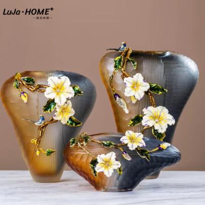 China Modern Transparent Simple Glass Bottle Table Open Ornaments Flower Vases For Home Colored Glaze Glass Vase for sale