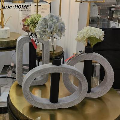 China Art Deco Wholesale Popular Modern Decor Luxury Home Accessories White Round Ovoid Square Shaped Nordic Ceramic Flower Vase for sale