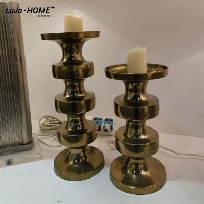 China Vintage Home Unique Irregular Shaped Gold Long Pillar Candle Holder Table Decoration Votive Candle Holder Set of 2 for sale