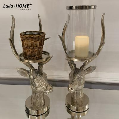 China Home Creative Elk Candlestick Reindeer Christmas Decoration Metal Candle Holders Lanterns And Luxury Candle Jars With Glass for sale