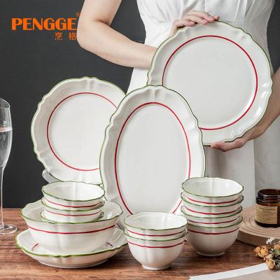 China Sustainable Custom Nordic Green Black Pink White Ceramic Dinner Tableware Set Restaurant Home Porcelain Dinnerware Set for sale