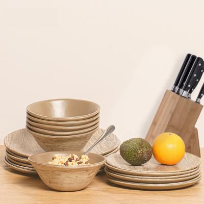 China Sustainable Melamine Nordic Wood Grain Tableware Set Simple Style 16 Piece Set Adult Household Dishes Combo Gift Wholesale for sale