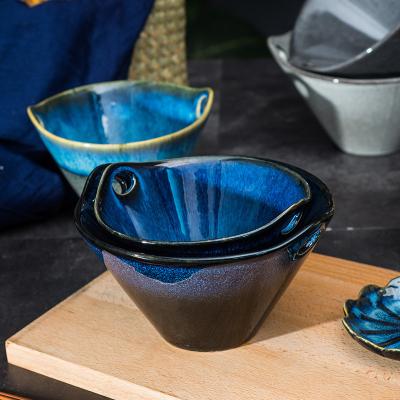 China Sustainable Creative kiln transforms into a Japanese style large home hotel ceramic stilt ramen bowl dessert bowl soup bowl for sale