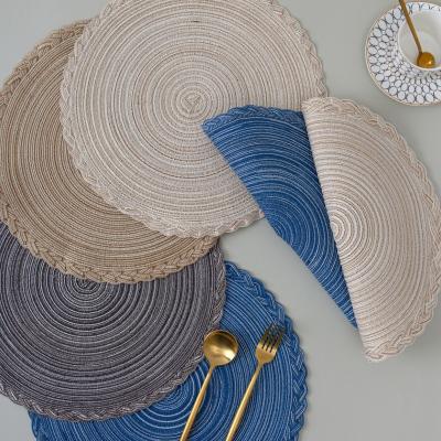 China Sustainable Nordic lace three braid cotton yarn ramie round woven coaster insulation mat dining table mat for sale