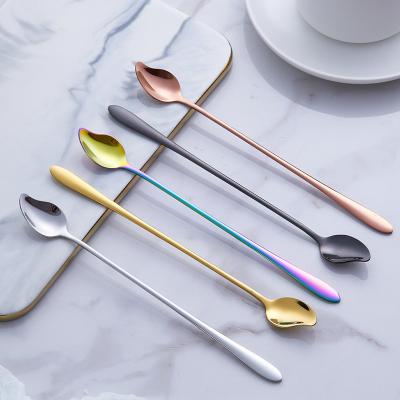 China Sustainable Customized 304 stainless steel spoon creative mango shaped long handled ice cream beverage coffee stirring spoon for sale