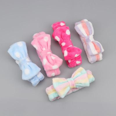 China Wholesale Cute Soft Makeup Soft Facial Cosmetic Yoga Headband Spa Face Wash Fleece Bow Elastic Headband For Girl Woman for sale