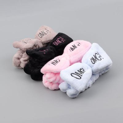 China Wholesale Cute Soft Elastic Yoga Headband Face Wash Spa Face Wash Fleece Bow Cosmetic Makeup Headband For Girl Woman for sale