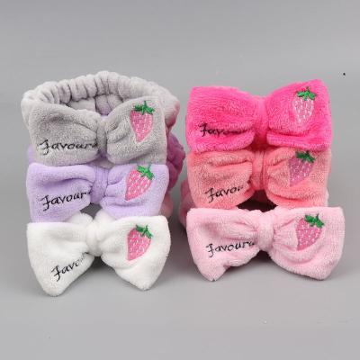 China Wholesale Cute Soft Elastic Yoga Headband Hair Face Wash Hair Face Wash Fleece Bow Cosmetic Makeup Headband For Girl Woman for sale