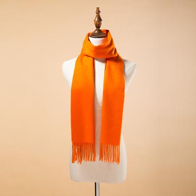 China Luxury Womens 100% Pure Cashmere Woven Tassel Orange Cashmere Scarf Winter Cashmere Scarf Real Cashmere Scarf Fashion Solid Design for sale