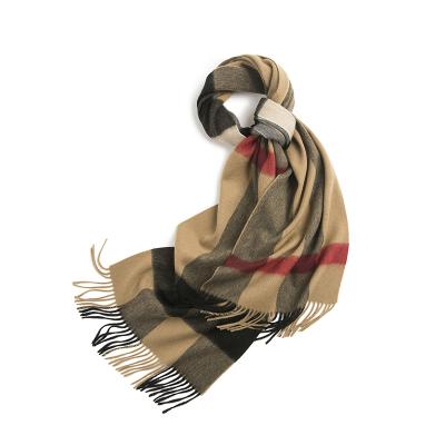 China Checked Scarf Factory Large Camel Grid Plaid Checked 100% Wool Pashmina Scarf for sale