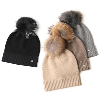 China Mongolia COMMON cashmere brand luxury designer Pompom knitted hat 100% cashmere beanie knitted hat with fur for sale