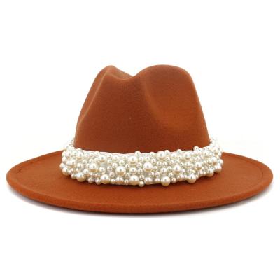 China Wholesale Fashion Stylish Men Breathable Felt Jazz Felted Hats Wide Brim Thrower Cap Solid Color Pearl Solid Color Unisex Hats for sale