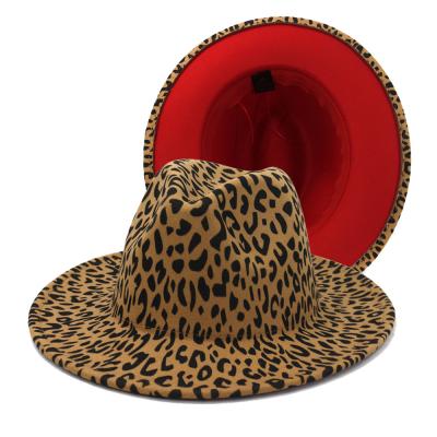 China Wholesale Breathable Stylish Mens Leopard Print Wide Brim Felted Hats Womens Hats Jazz Hat European American Round Top Cap for sale