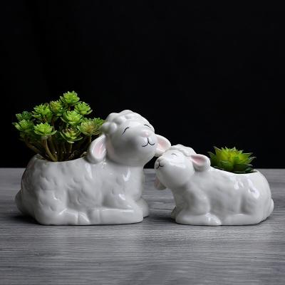 China Modern Cute Ceramic Succulent Pots Sets Plant Shape Sheep Ceramic Flower Pots For Table for sale