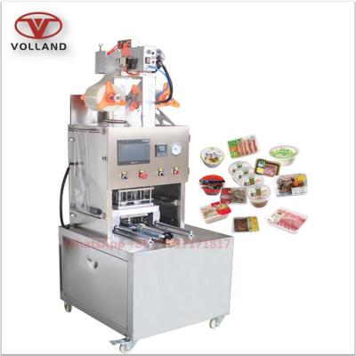 China plastic food vacuum food tray sealer/plastic meat container box packing machine/tray sealing machine with date printer for sale