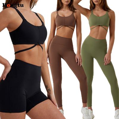 China New Feeling Breathable Quick Dry Naked Yoga Clothes Tight Hip Gym Running Sports Yoga Lifting Set for sale