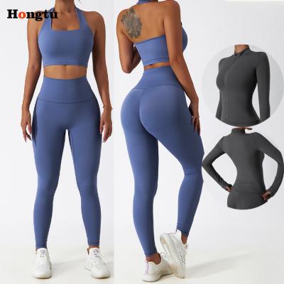 China Breathable Supply Custom Breathable Halter Neck Sports Bra Gaiters Sets Workout Fitness Wear Yoga Sets For Women for sale