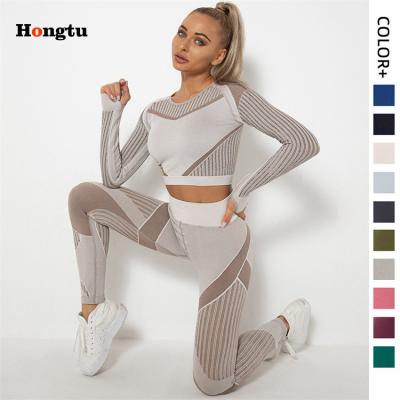 China Women Sportswear Breathable Yoga Set Sporty Gym Wear Legging Seamless Gym Fitness Sets Long Sleeve Yoga Suit for sale