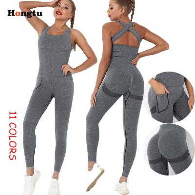 China From Logo Gym Wear Workout Clothing Yoga To Breathable Custom Leggings Crac! crack! with pockets one piece overalls for women for sale