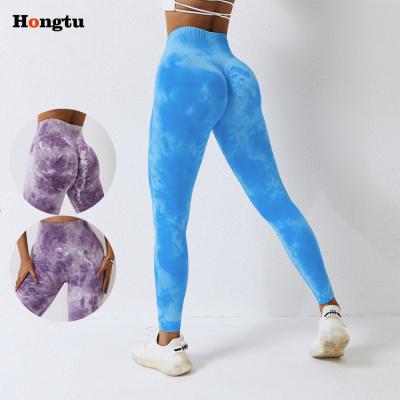 China New Breathable Seamless High Waisted Yoga Pants Women Tie Dye Workout Tight Leggings Quick Dry Peach Butt Lifting Fitness Pants for sale