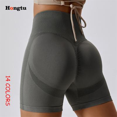 China Breathable custom seamless gym butt crack! crack! Biker Shorts Women Fitness Tights Womens High Waisted Gaiters Yoga Running Shorts for sale