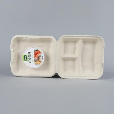 China Bagasse Disposable Tableware 9inch 3 Compartments Disposable Food Container for sale