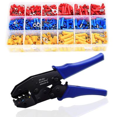 China Electronic Crimp Spade Terminal Matched Cable Connector Crimp Spade Insulated Ring Kit Fork Spade End Electric Set With Pliers for sale