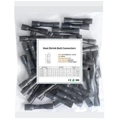 China Black Industry 50 Pcs Heat Shrink Butt Electrical Marine Automotive Terminals Kit-Ring Fork Spade Butt Connector-Waterproof Splices for sale