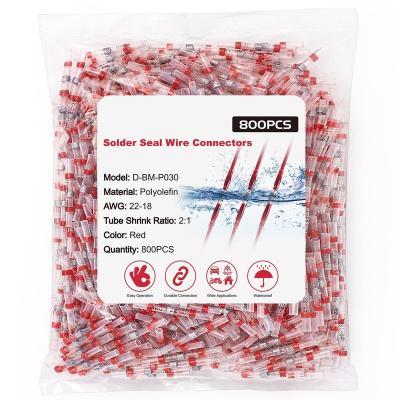 China Red Connector Solder Joint Wire Connectors AWG22-18 Solder Joint Heat Shrink Butt Connectors Waterproof Insulated Electrical Lug for sale