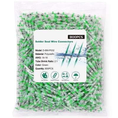 China Connector Green Solder Joint Wire Connectors AWG18-16 Solder Joint Heat Shrink Butt Connectors Waterproof Insulated Electrical Lug for sale