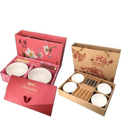 China Recycled Materials Cardboard Custom Rigid Top Lid Bottom Type Gift Boxes Packaging With Velvet Foam Tray For Ceramic Dish Bowl for sale