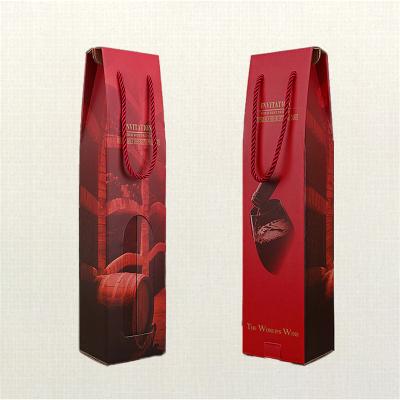 China Single recycled materials or 2 bottle red wine paper carton gift box and bag for sale