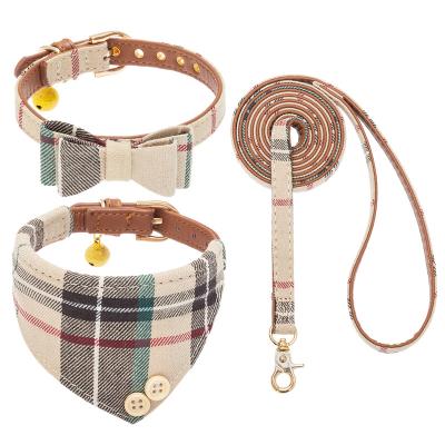 China Stored Pet Supplies Amazon Wholesale Bowknot Dog Collar Hot Sale Luxury Leather Bell Bandana Dog Collars Leashes Set for sale