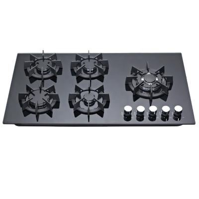 China Hotel Hot Sale 5 Burners Tempered Glass Built-in Gas Hob With Safety Device Gas Stove With Oven for sale