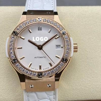 China Classic Rose Gold Diamond Crystal Ladies Watch From Factory 38mm New HB Alarm HUB1110 Mechanical Waterproof Automatic Movement Watch for sale