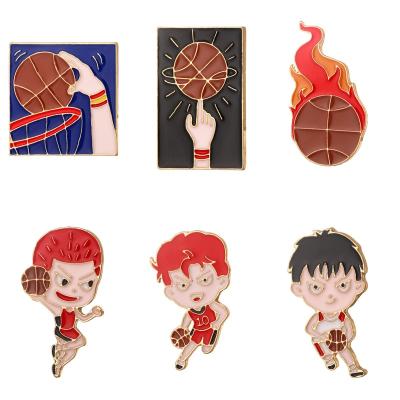 China Fashion cartoon basketball brooch pin animation dip character metal badge men's and women's creative personality clothing bag accessories for sale