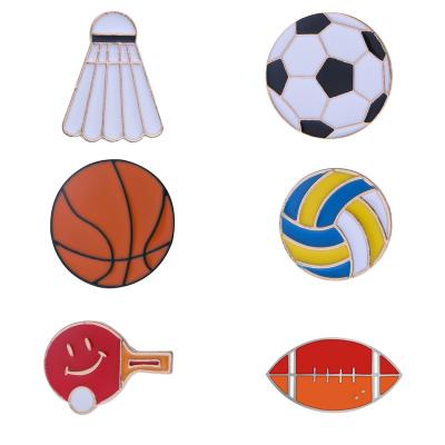 China Fashion cartoon football brooch badminton basketball rugby metal personality badge sports series clothing backpack accessories for sale