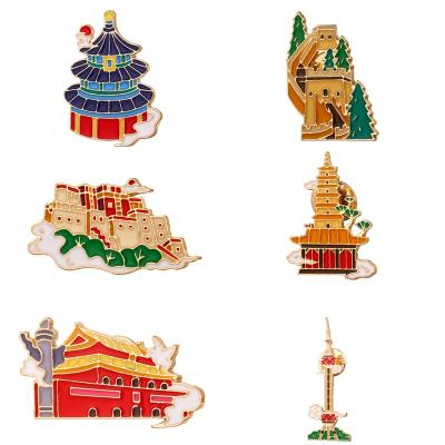 China Soft chinese style architectural style creative cartoon fashion new product clothing travel souvenir gift badge large brooch border for sale