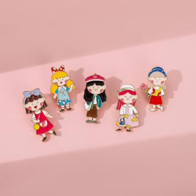 China Fashion Alloy Style Cartoon Metal Brooch Pin Cartoon Girl Pendant Badge Cute Korean Clothes Shoes Backpack Badge Decoration for sale