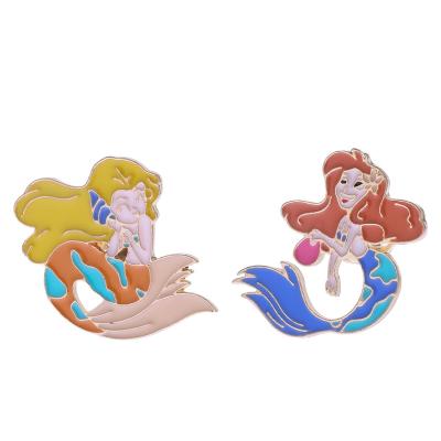 China Cartoon Fashion Color Mermaid Brooch Listen Conch Mermaid Metal Drop Oil Badge Cartoon Personality Girl Bag Clothing Accessories for sale