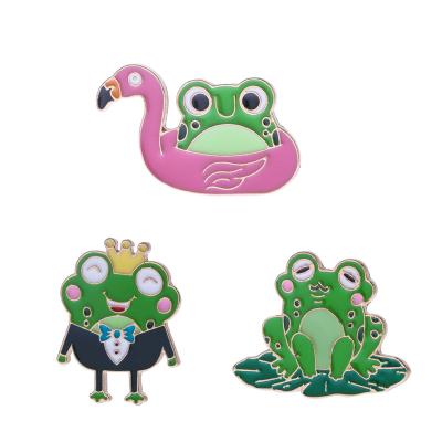 China Creative fashion cartoon frog brooch family small frog crown badge lotus flamingo happy cute animal leaf frog for sale