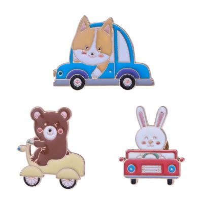 China Creative Cartoon Fashion Cartoon Series Cute Animal Brooch Fun Driving Rabbit Puppy Bear Animal Badge Buckle Decoration Decorative Pins for sale