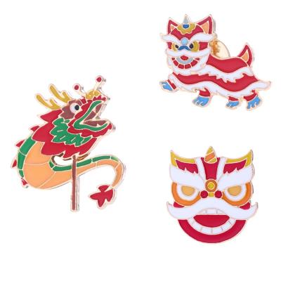 China Cute Lapel Pin Lion Dance Head Collar Corsage Metal Badge Enamel Brooch Pin For Women Kids Cartoon Fashion Chinese Clothes for sale