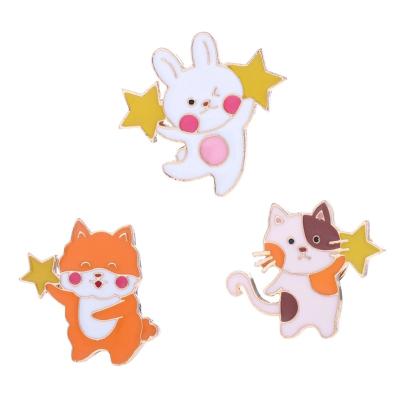 China Cartoon Fashion Star Picking Kitten Enamel Pin Custom Cartoon Rabbit Dog Brooches Lapel Badges For Shirt Collar Jewelry Gift For Kids Friend for sale